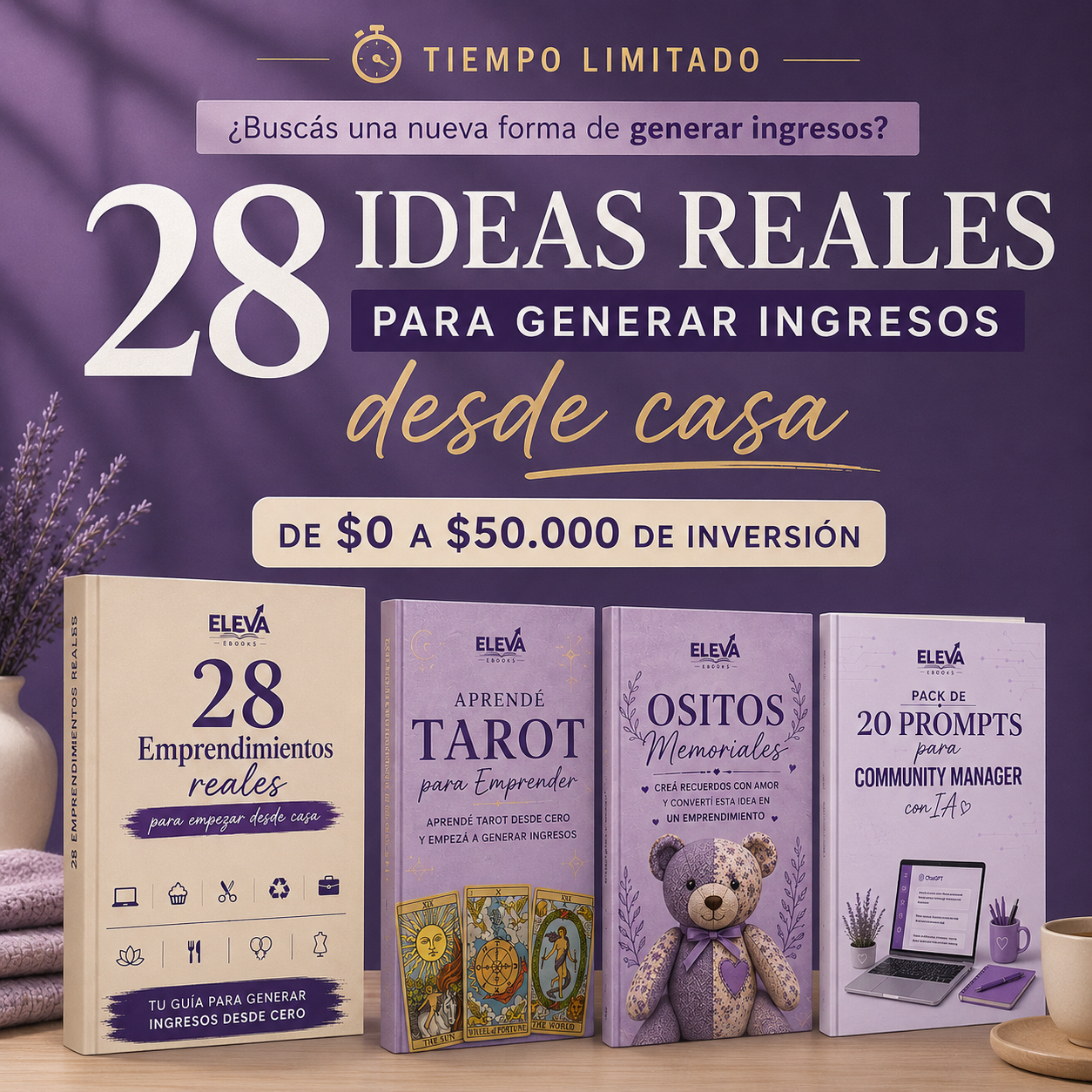 28 emprendimentos + 3 bonos. Eleva Ebooks